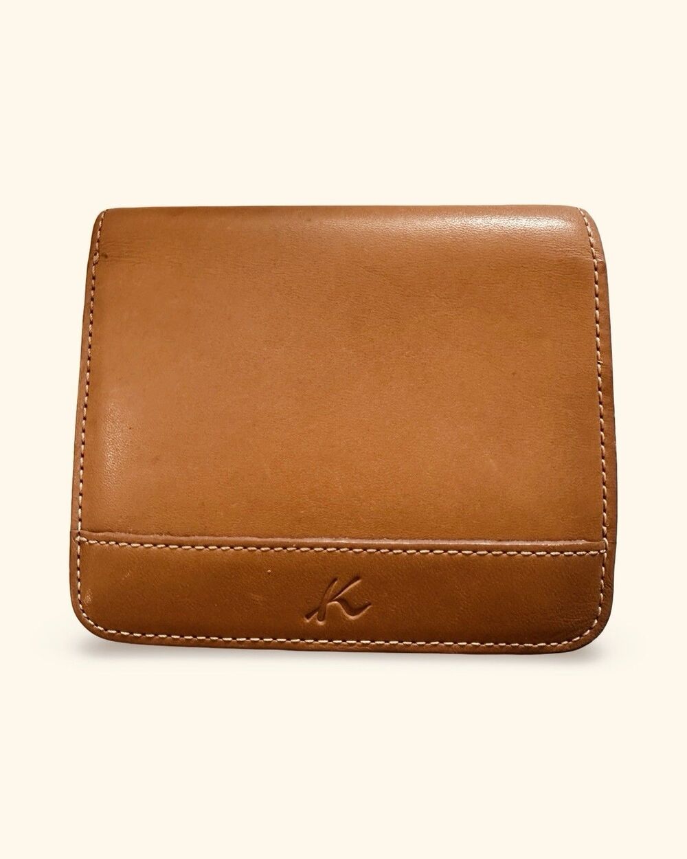 Kitamura Japan Camel Brown Leather Bifold Wallet 'K' Logo Contrast Stitching Uni
